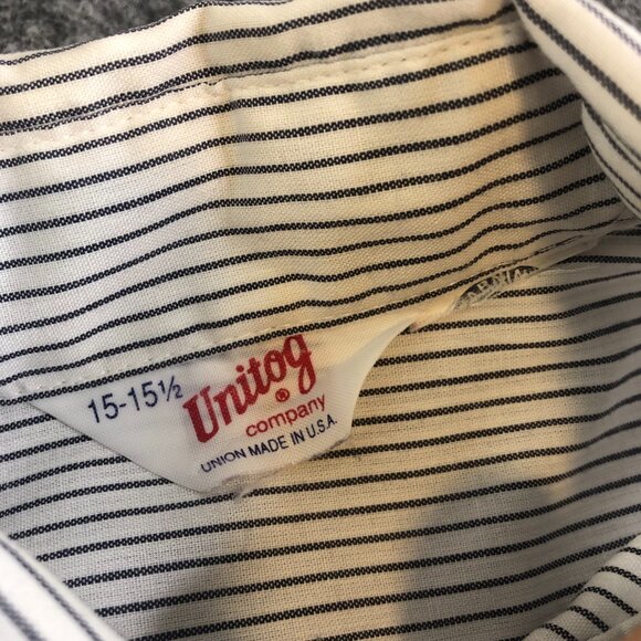 Unitog Short Mens 15 15.5 White Blue USA Hickory Stripe Uniform Worker 70s 80s - Picture 5 of 10